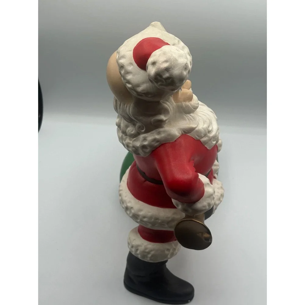 Vintage Ceramic Santa Claus Planter Figurine with Green Toy‎ Bag Candy Dish Red